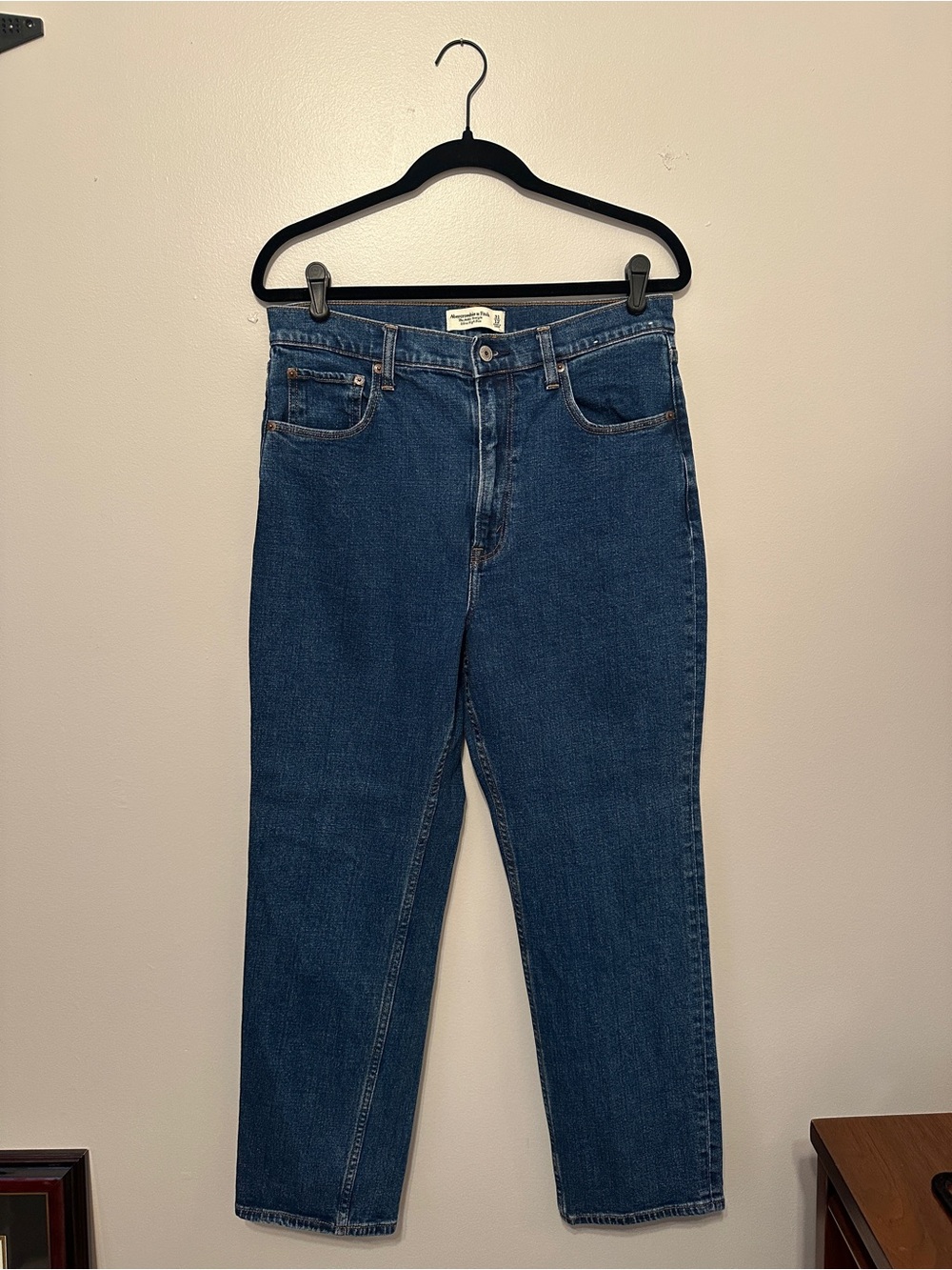Abercrombie & Fitch Ankle Straight High Rise Dark Blue Jeans